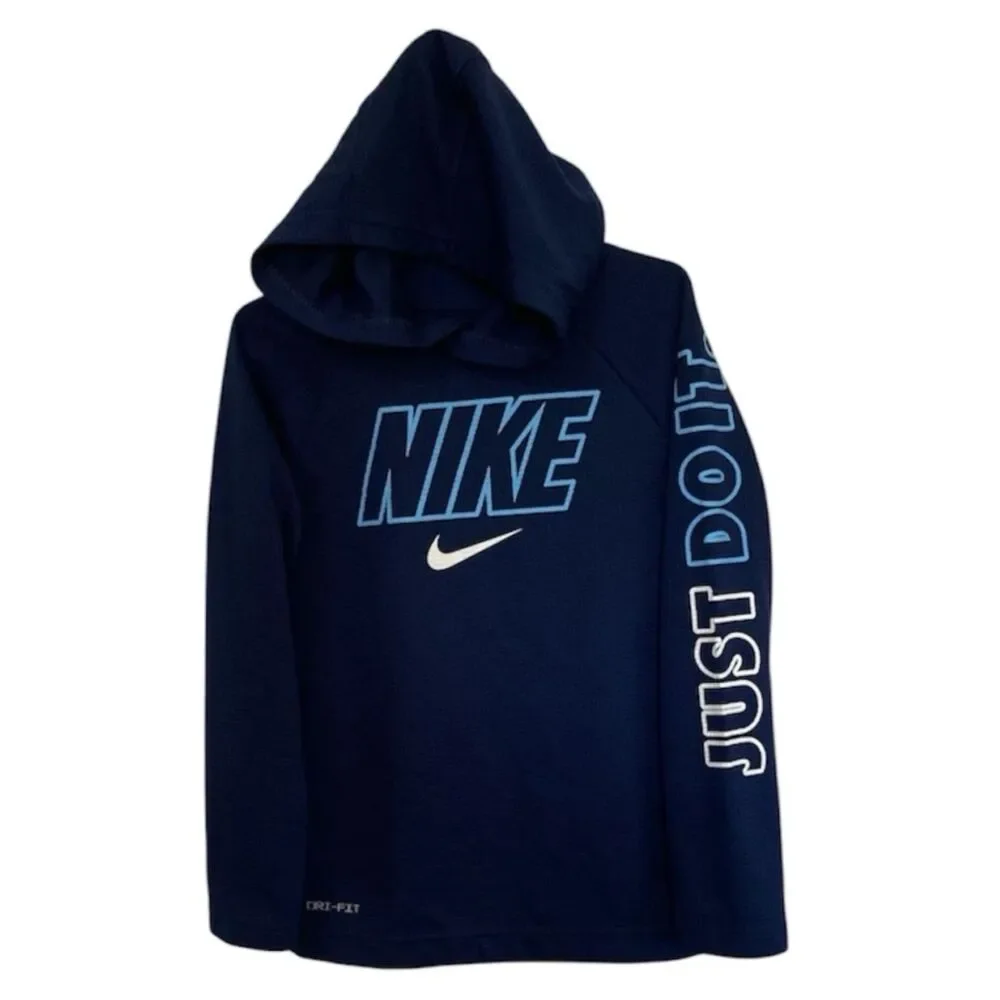 Nike Dry Dri-Fit Long Sleeve Hooded Shirt Blue Boys size Small 4/5 years